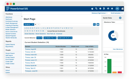 PowerSchool SIS product screen in a browser window