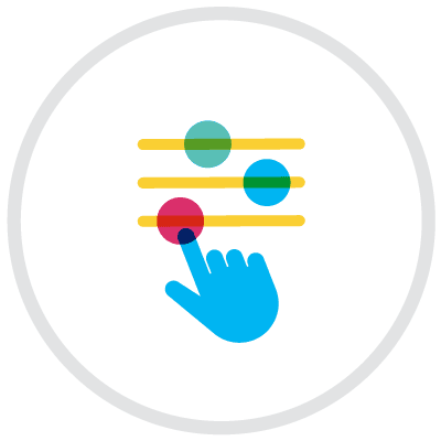 Circle icon with a hand moving buttons on a filter to symbolize personalized learning