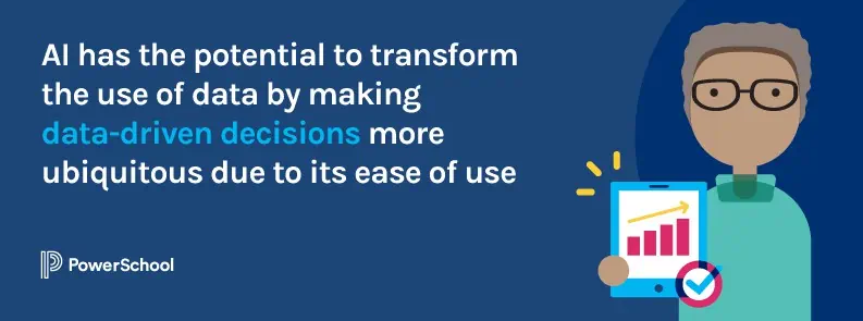 AI has the potential to transform the use of data by making data-driven decisions more ubiquitous due to its ease of use